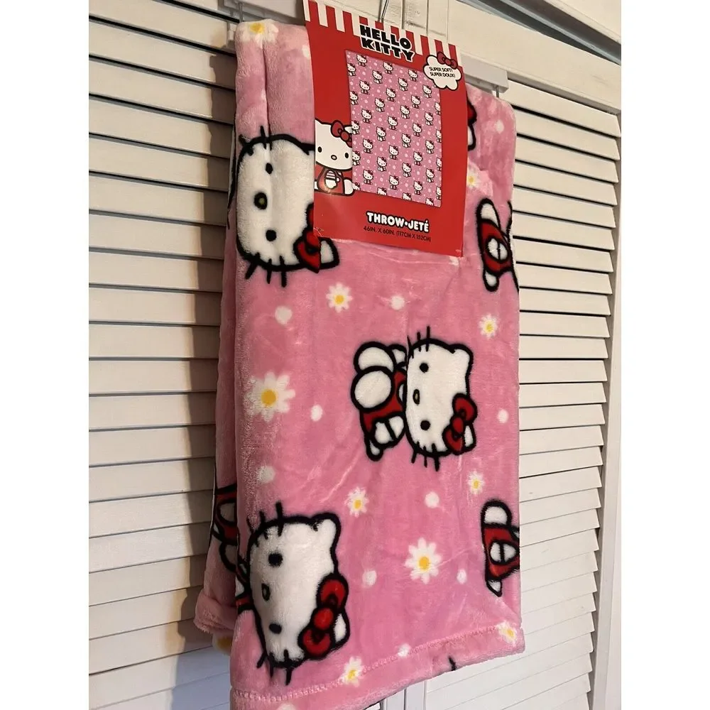 HELLO KITTY Silk Touch Throw‎ Blanket 46x60 inch NEW Pink Red Bow